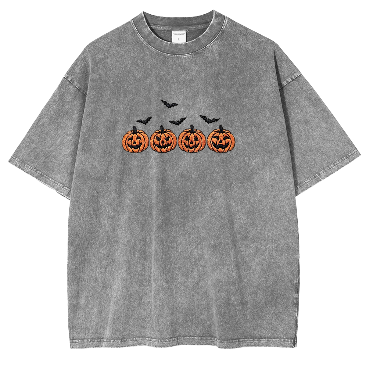 Pumpkins and bats embroidered spooky season Halloween Weashed Shrit