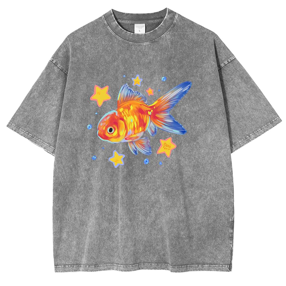 Goldfish Illustration Washed T-shirt