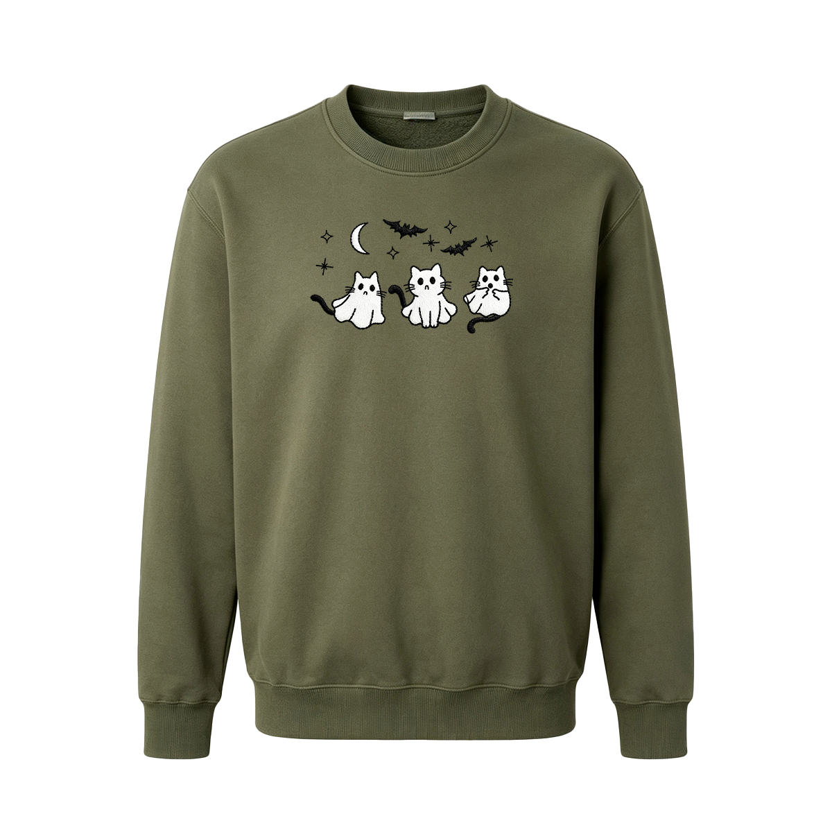 3 Ghost Cats Embroidered Spooky Season Halloween Sweatshirt