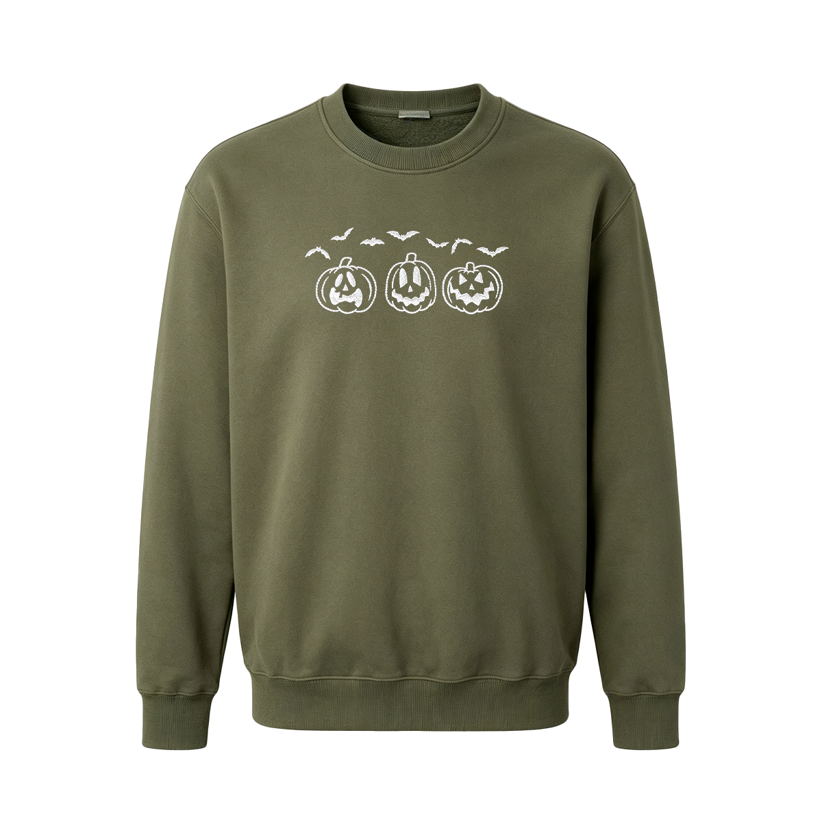 Embroidered Pumpkin Outline with Bats Halloween Sweatshirt