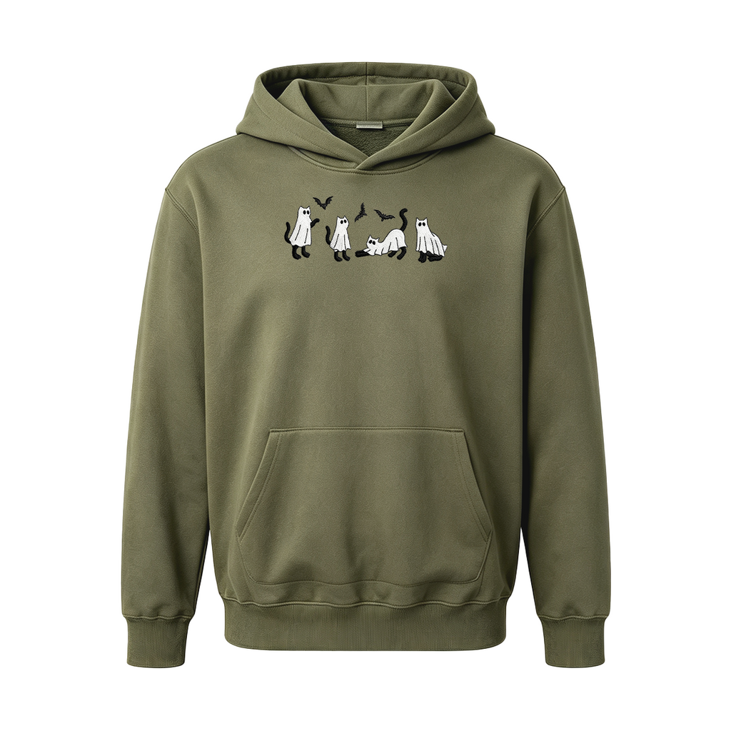 Embroidered Ghost Cats Halloween Hoodie