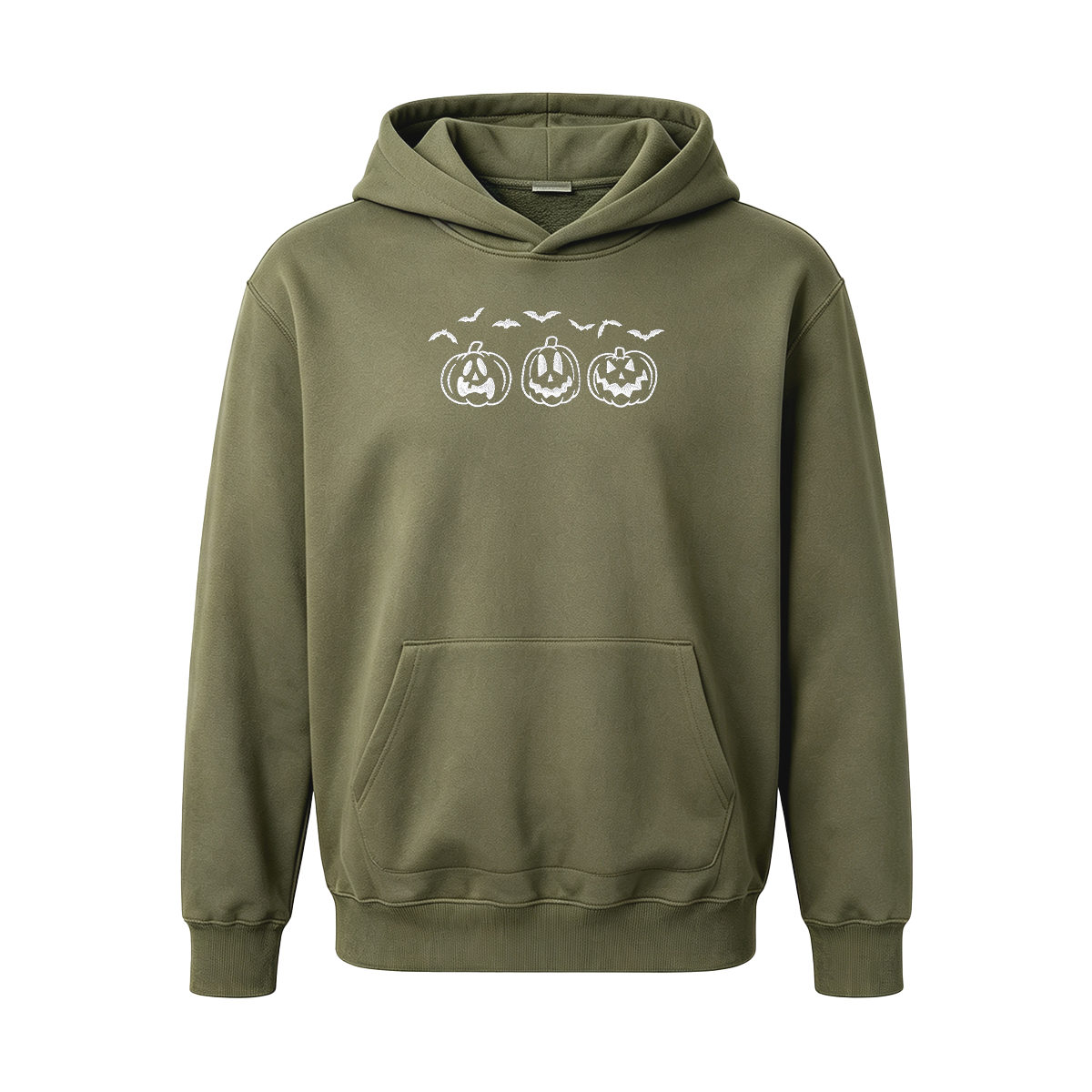 Embroidered Pumpkin Outline with Bats Halloween Hoodie