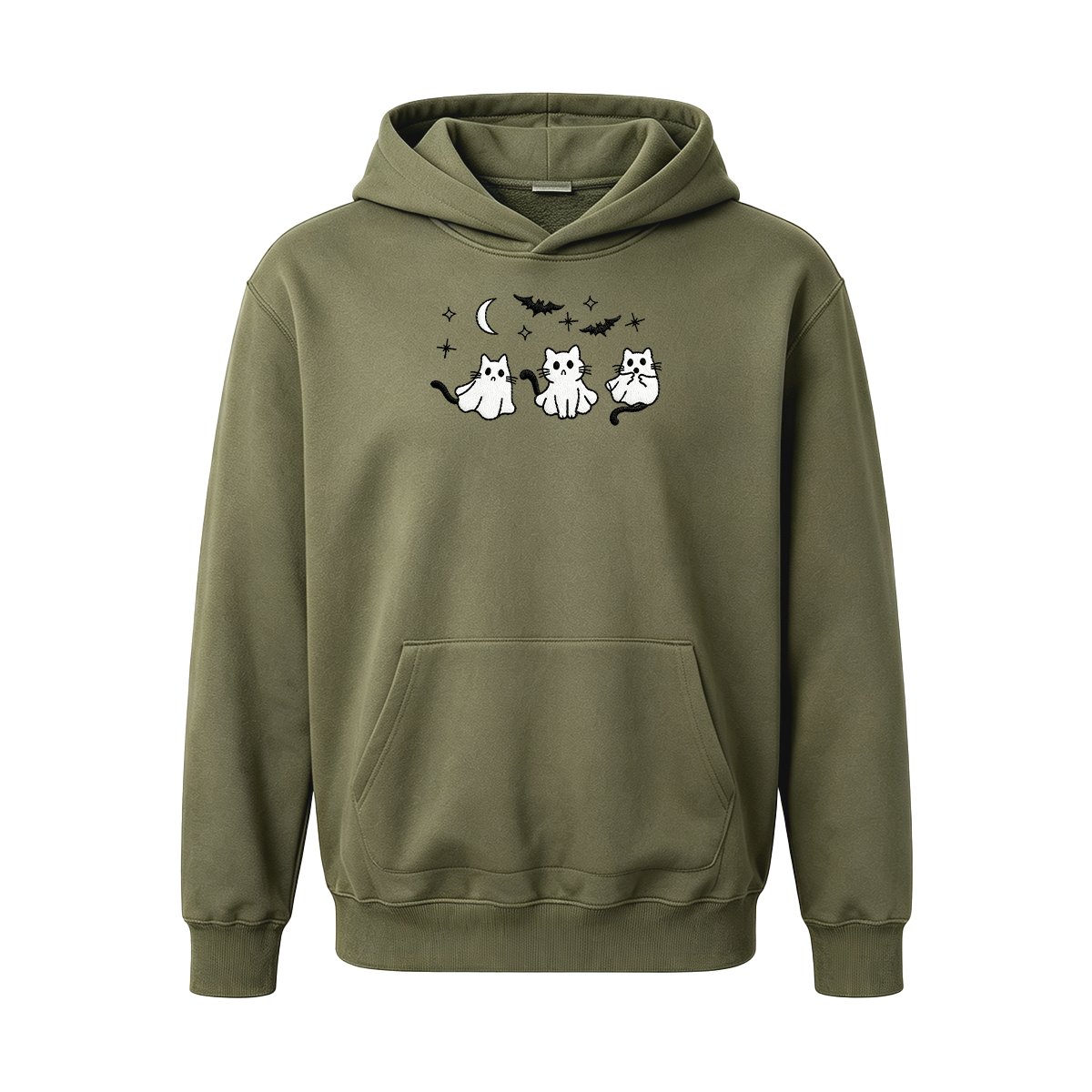 3 Ghost Cats Embroidered Spooky Season Halloween Hoodie