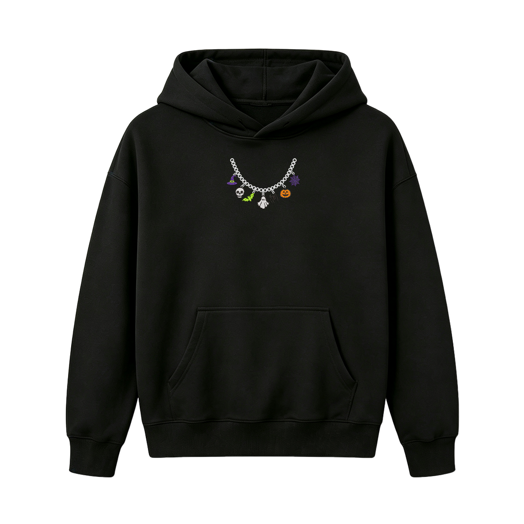 Spooky Season Necklace Charms Embroidered Halloween  Hoodie
