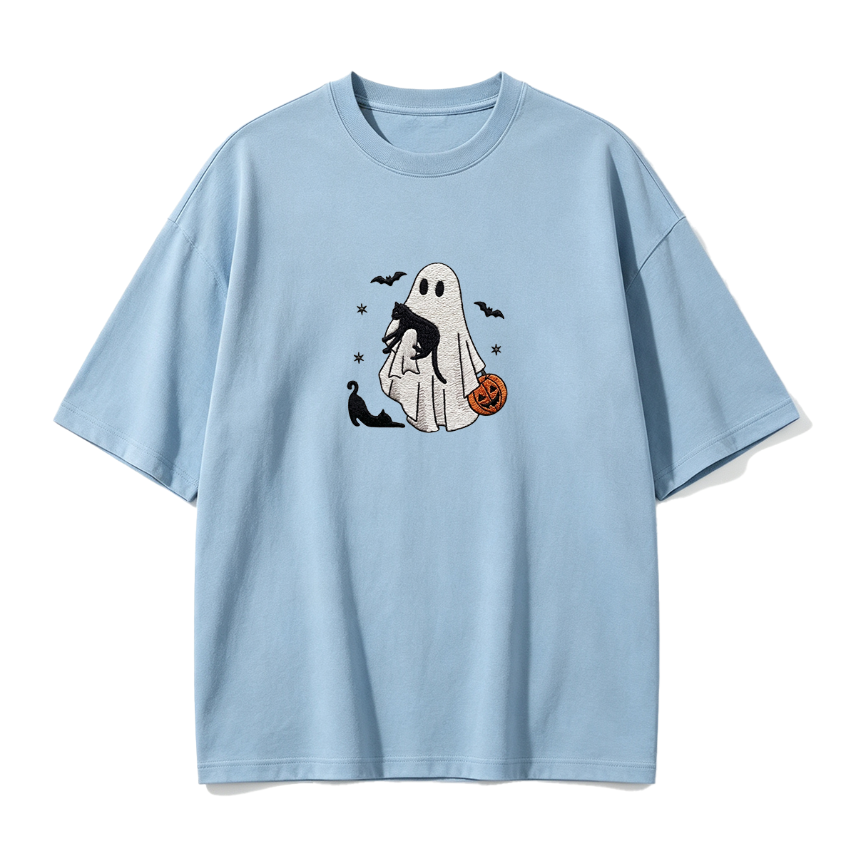 Ghost With Cats Embroidered Halloween T-shirt