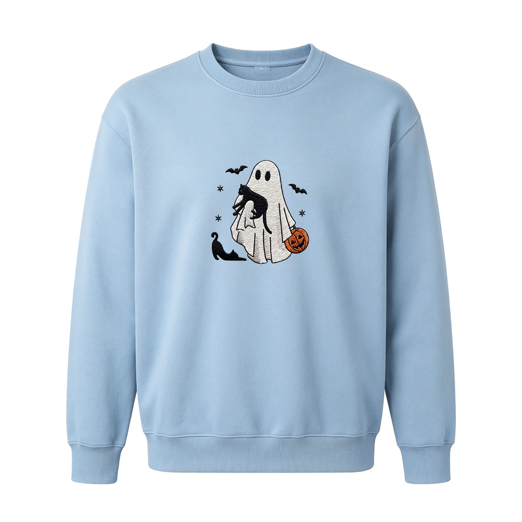 Ghost With Cats Embroidered Halloween Sweatshirt
