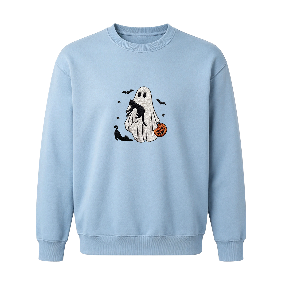 Ghost With Cats Embroidered Halloween Sweatshirt