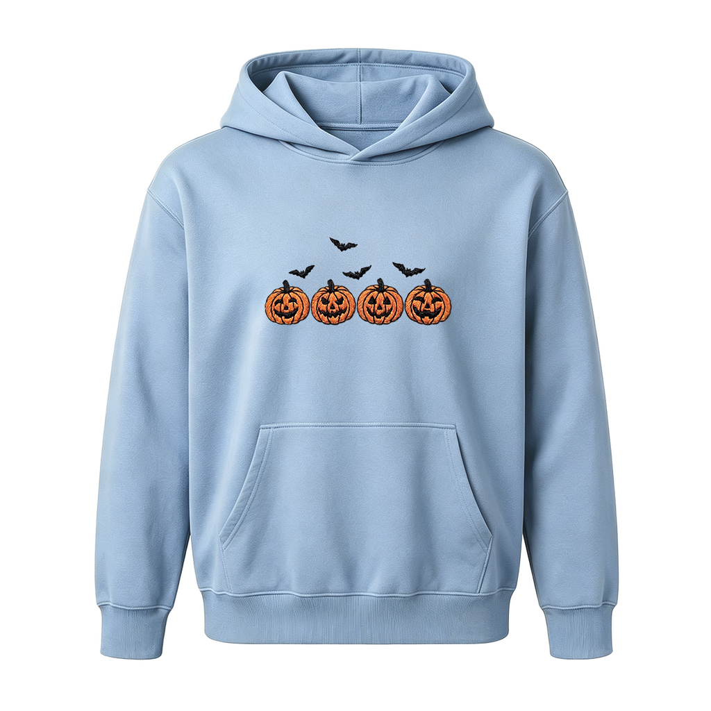 Pumpkins and bats embroidered spooky season Halloween Hoodie