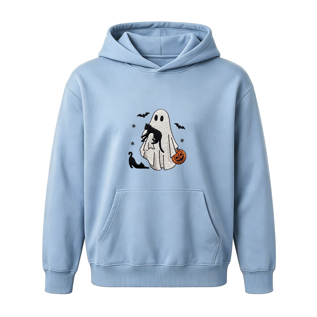Ghost With Cats Embroidered Halloween Hoodie