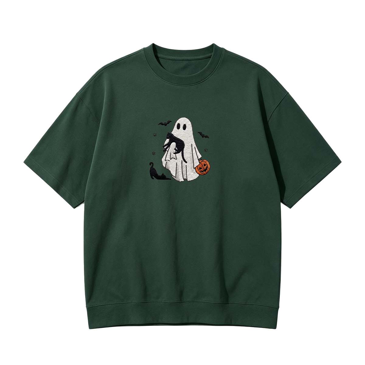 Ghost With Cats Embroidered Halloween T-shirt