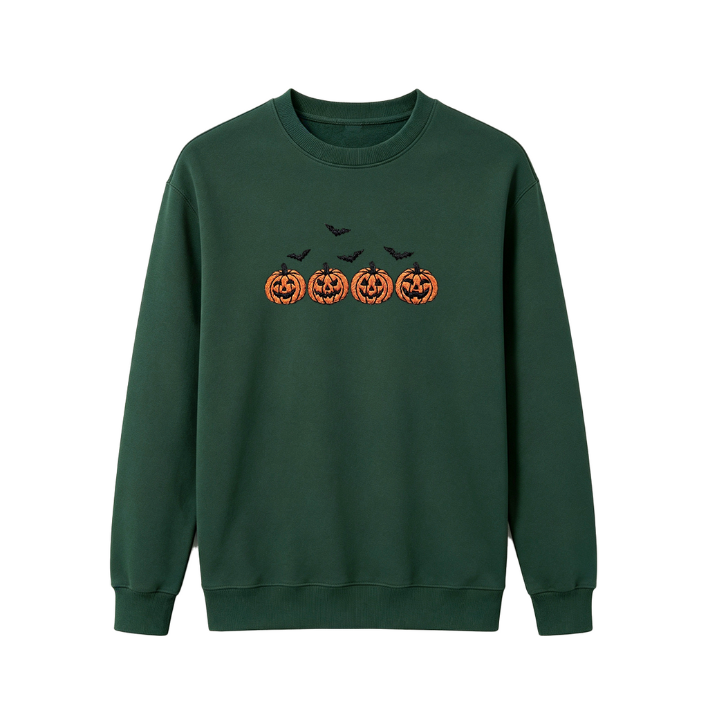Pumpkins and bats embroidered spooky season Halloween Sweatshirt