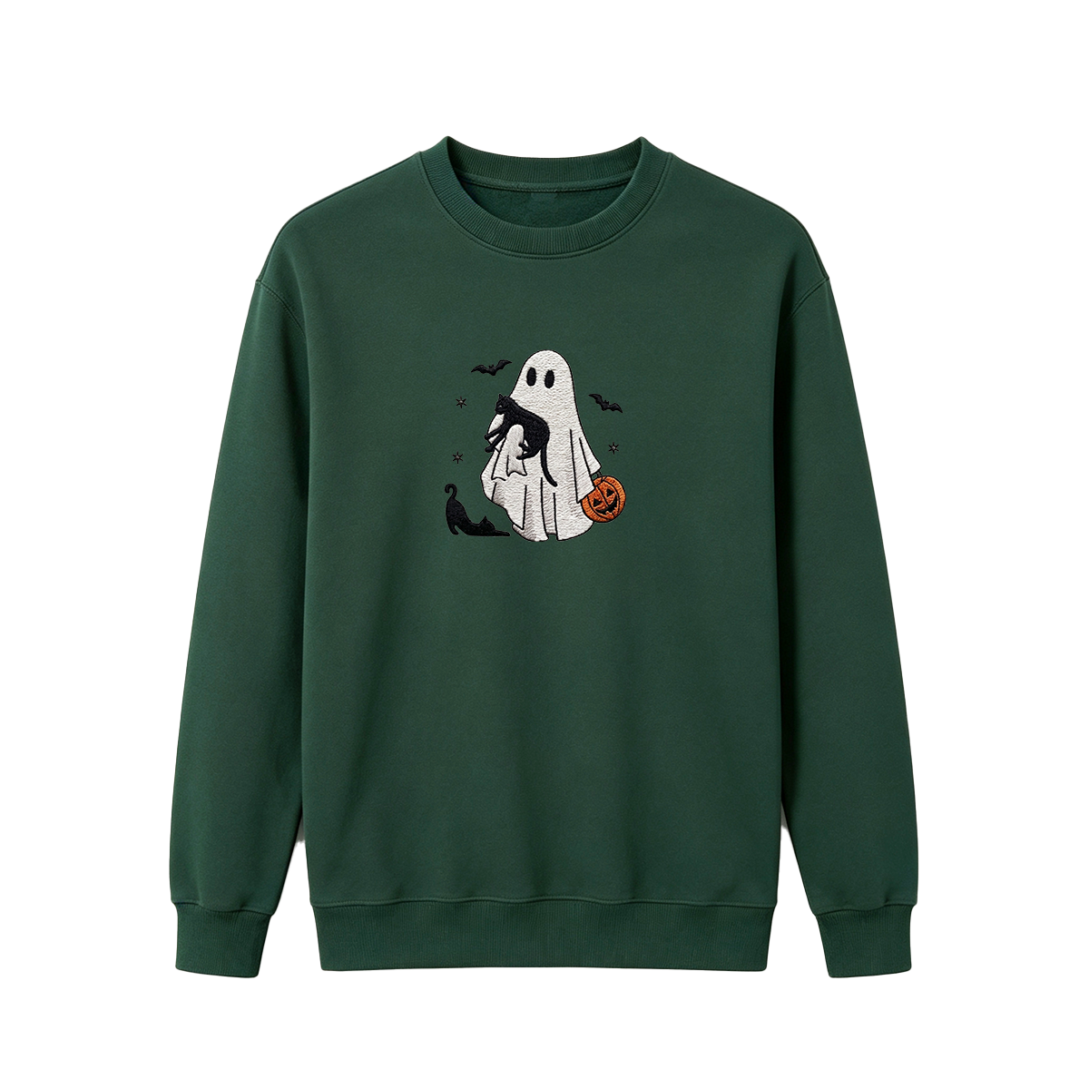 Ghost With Cats Embroidered Halloween Sweatshirt