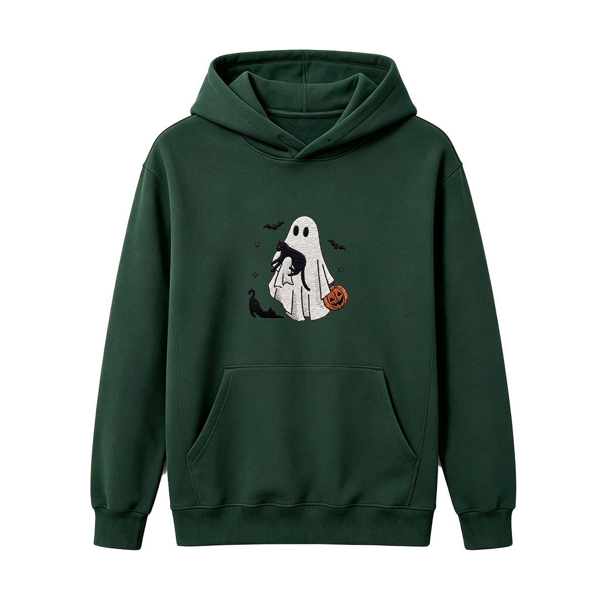 Ghost With Cats Embroidered Halloween Hoodie