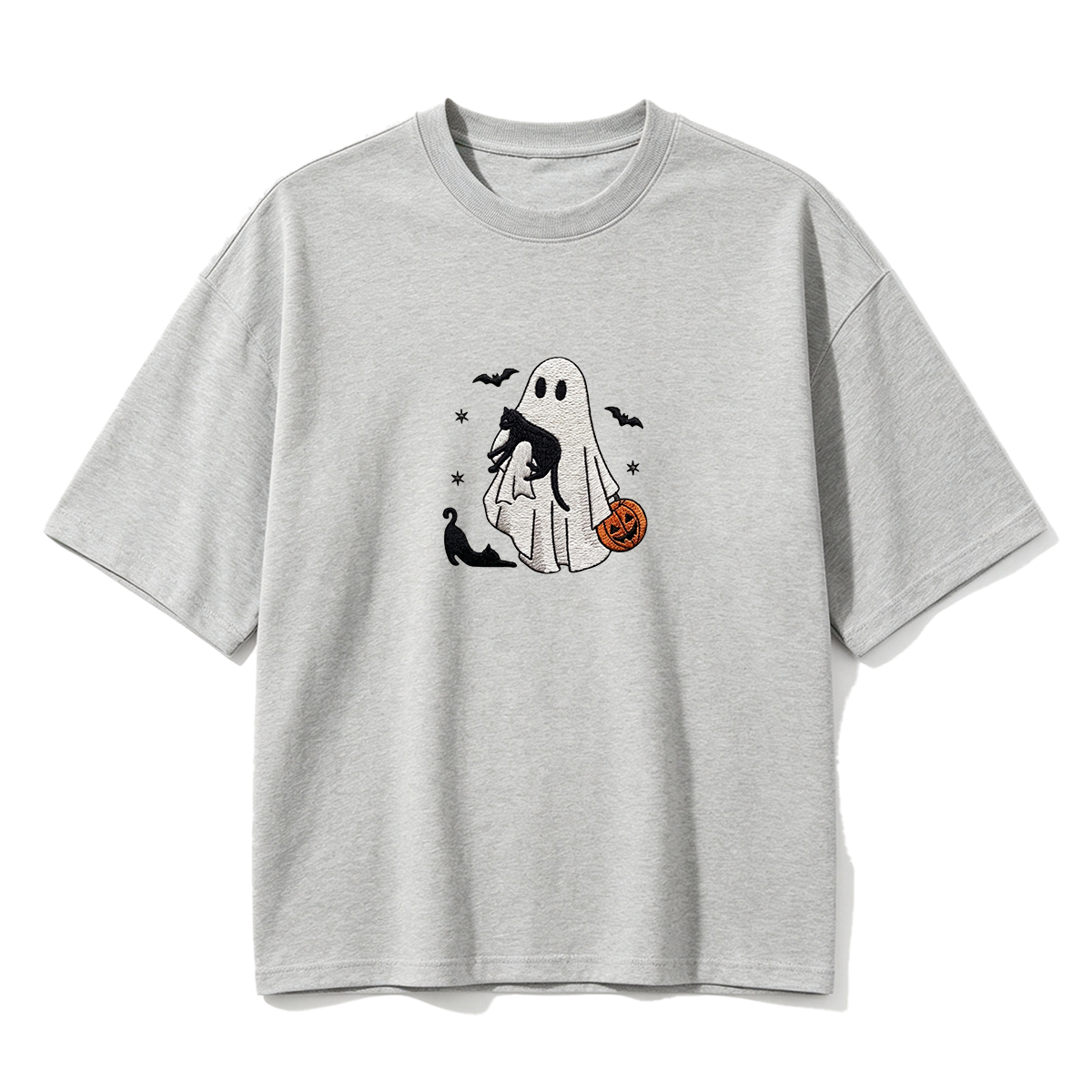 Ghost With Cats Embroidered Halloween T-shirt