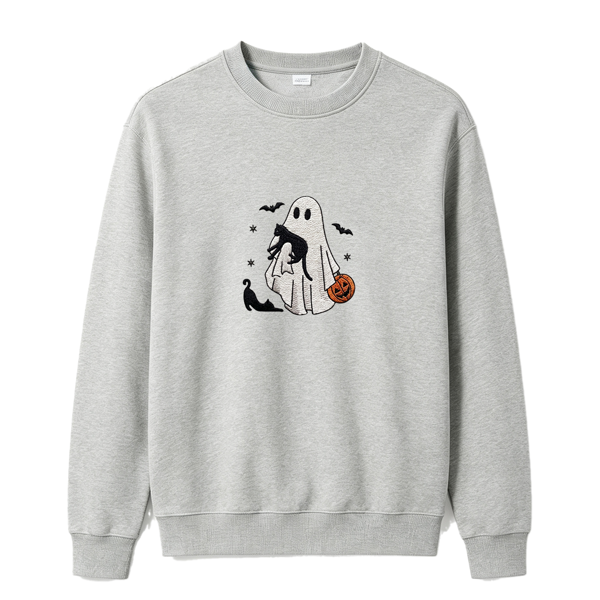 Ghost With Cats Embroidered Halloween Sweatshirt