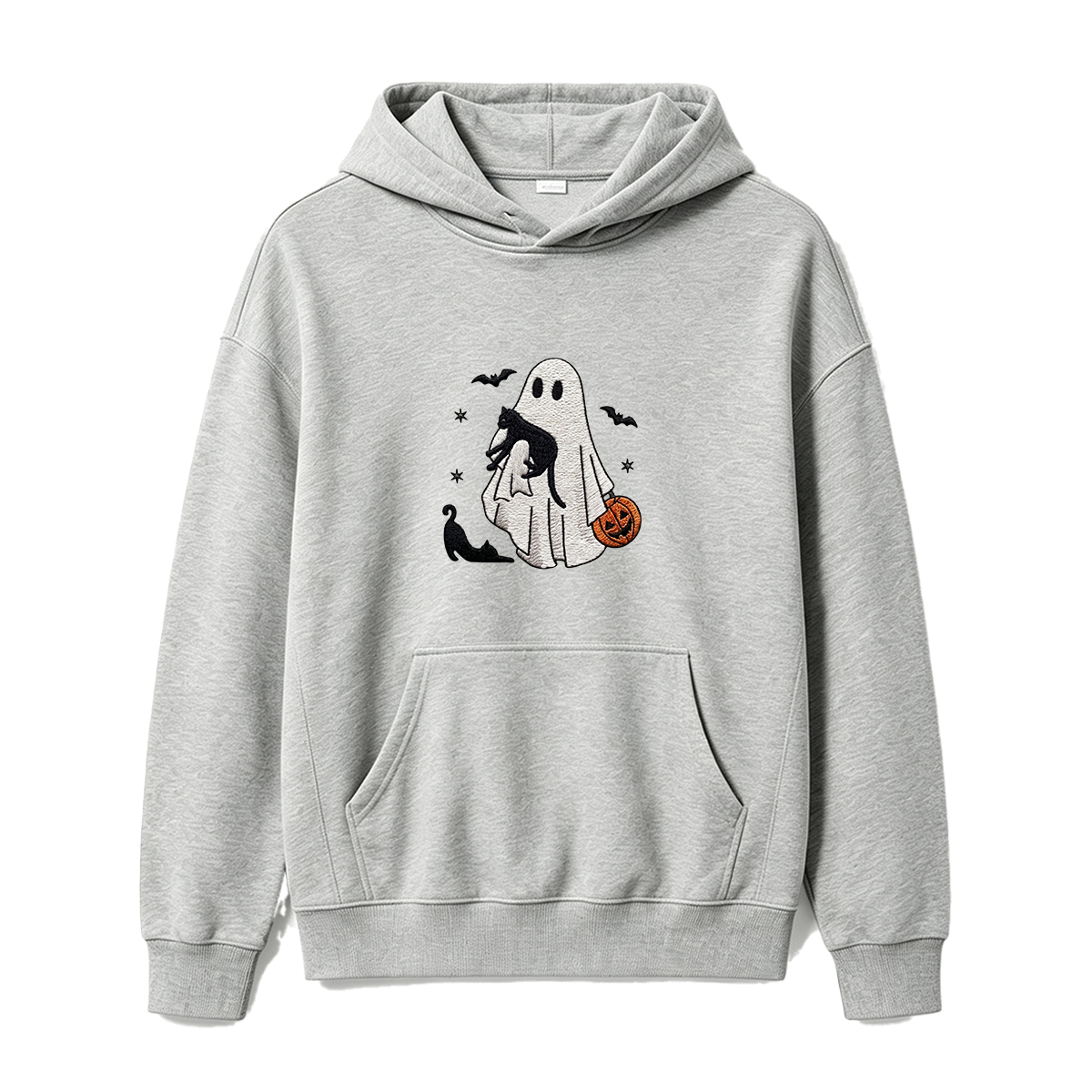 Ghost With Cats Embroidered Halloween Hoodie