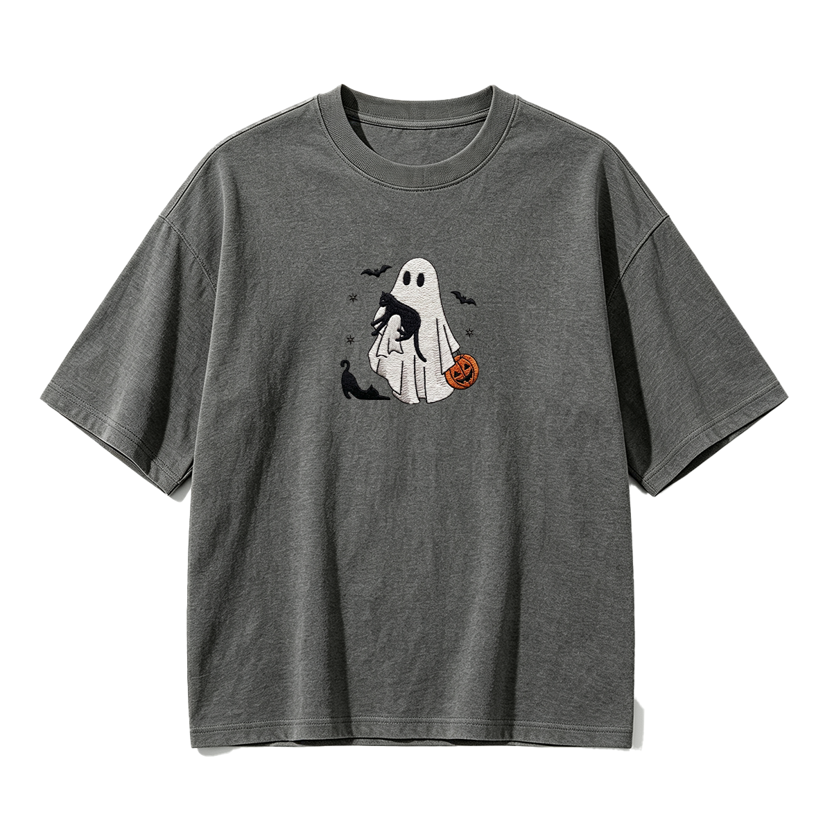 Ghost With Cats Embroidered Halloween T-shirt