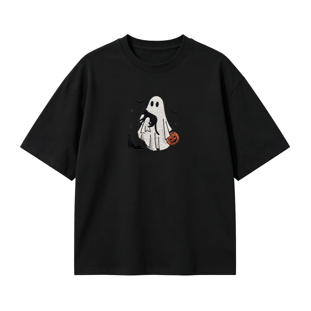 Ghost With Cats Embroidered Halloween T-shirt