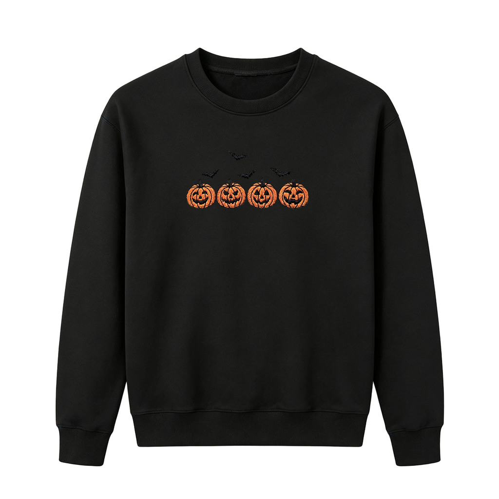 Pumpkins and bats embroidered spooky season Halloween Sweatshirt