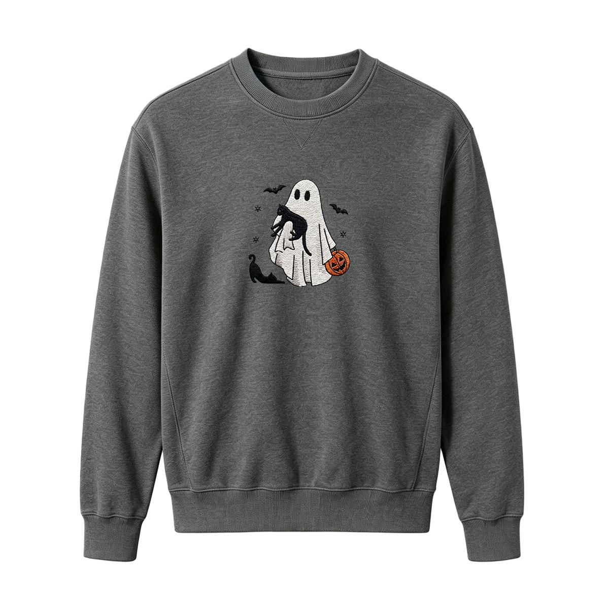 Ghost With Cats Embroidered Halloween Sweatshirt