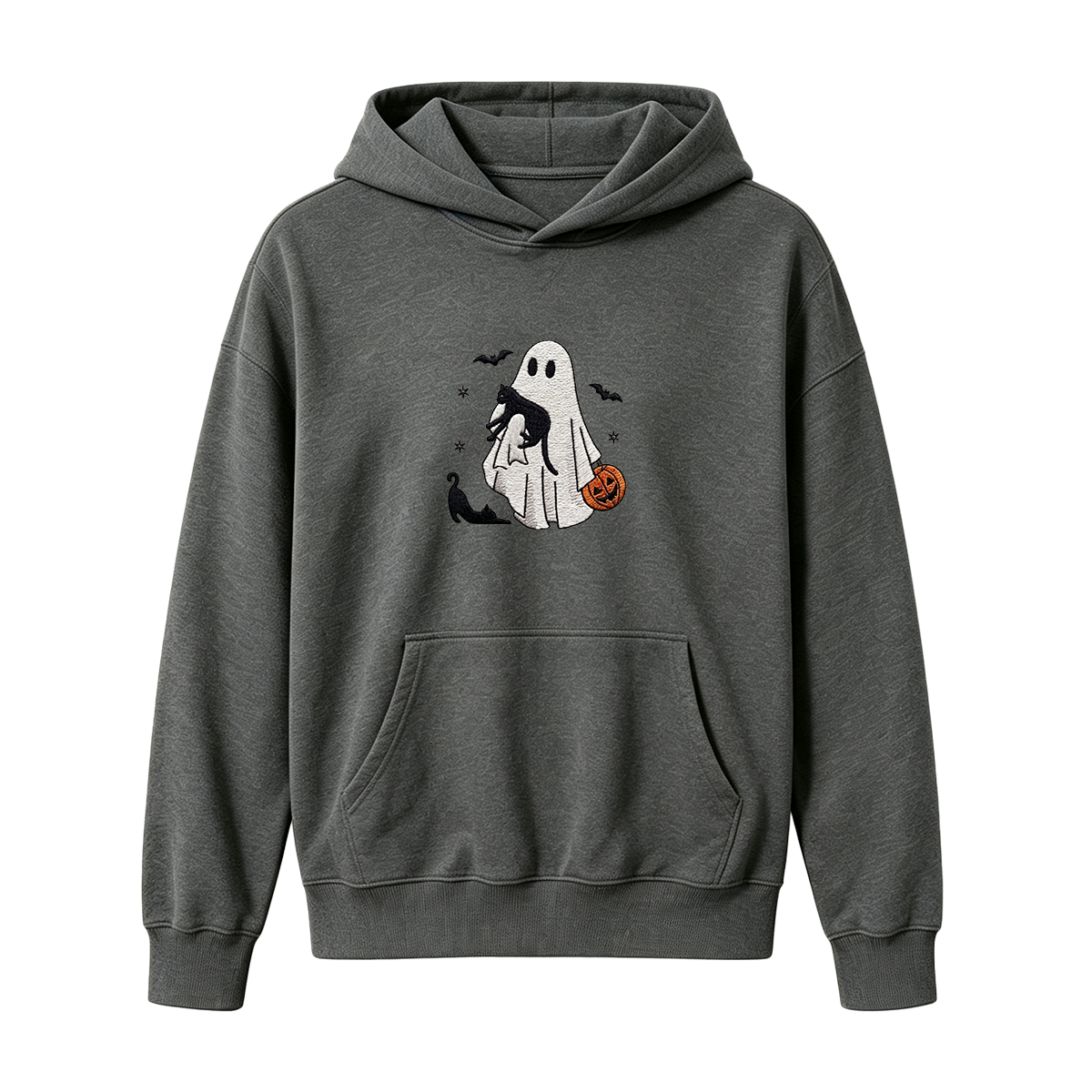 Ghost With Cats Embroidered Halloween Hoodie