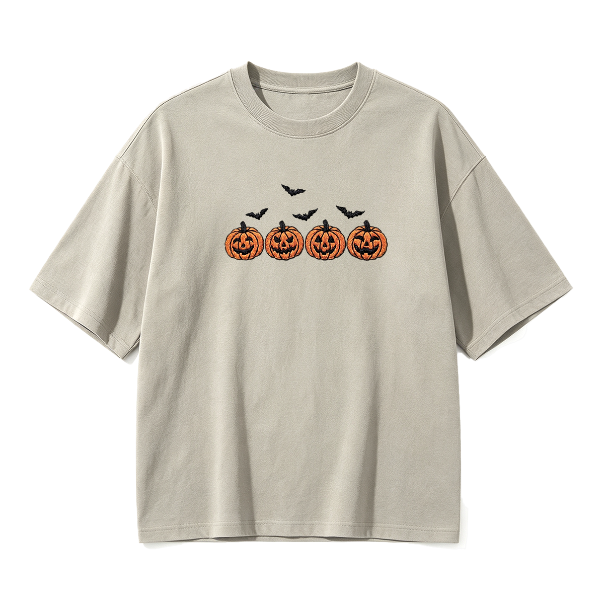 Pumpkins and bats embroidered spooky season Halloween T-shirt