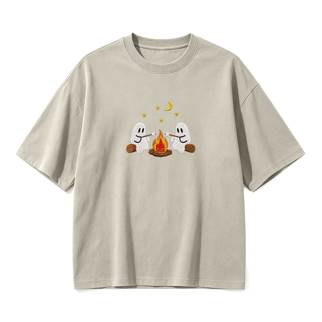 Camping Ghosts Embroidered Halloween T-shirt