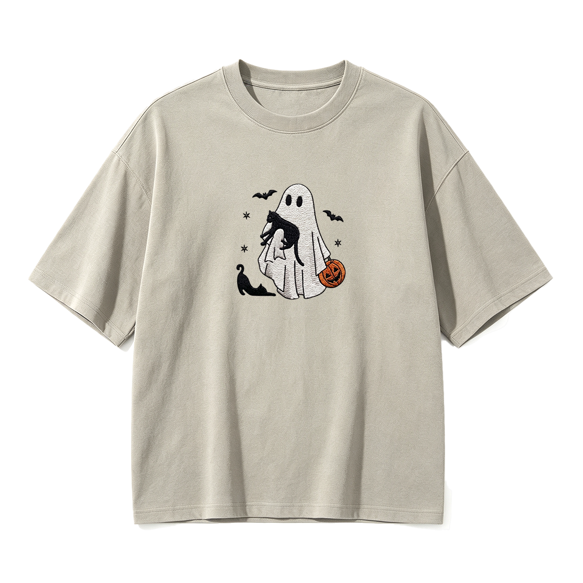 Ghost With Cats Embroidered Halloween T-shirt