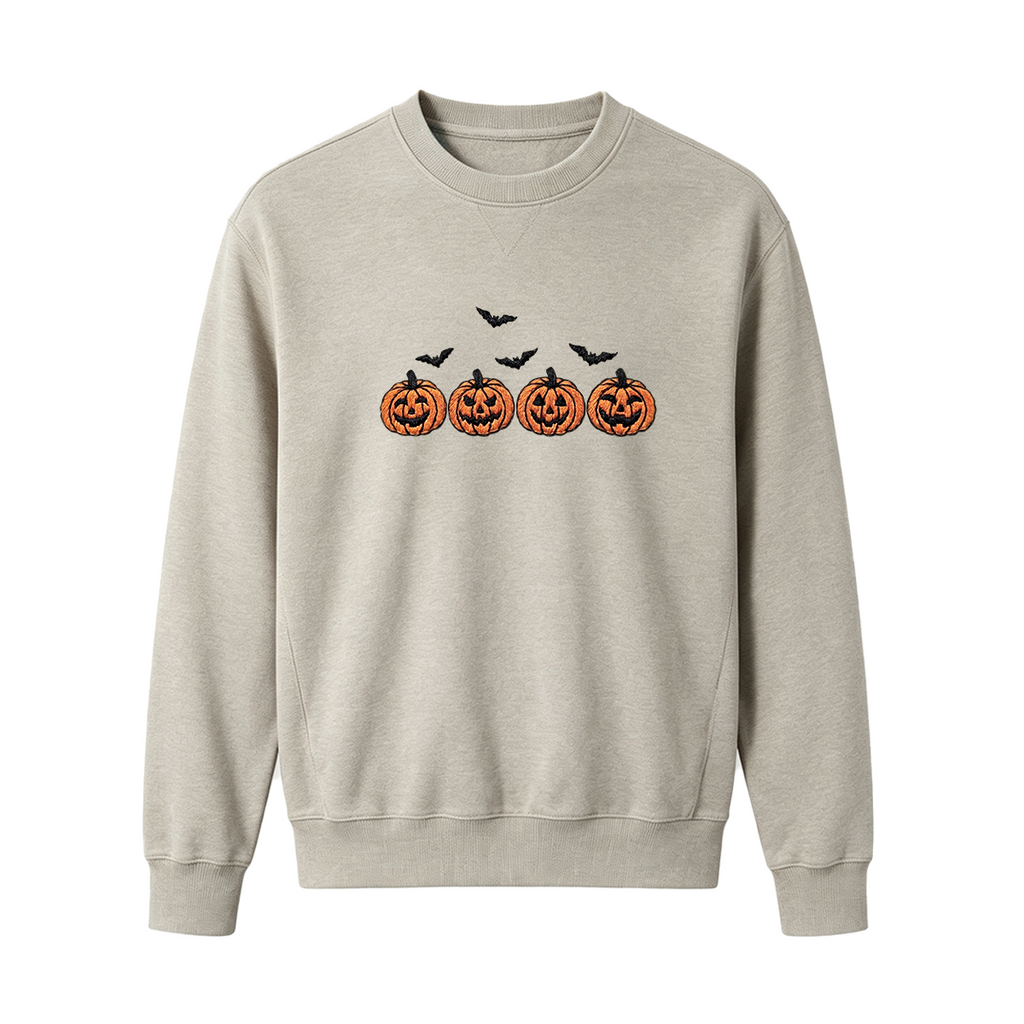 Pumpkins and bats embroidered spooky season Halloween Sweatshirt