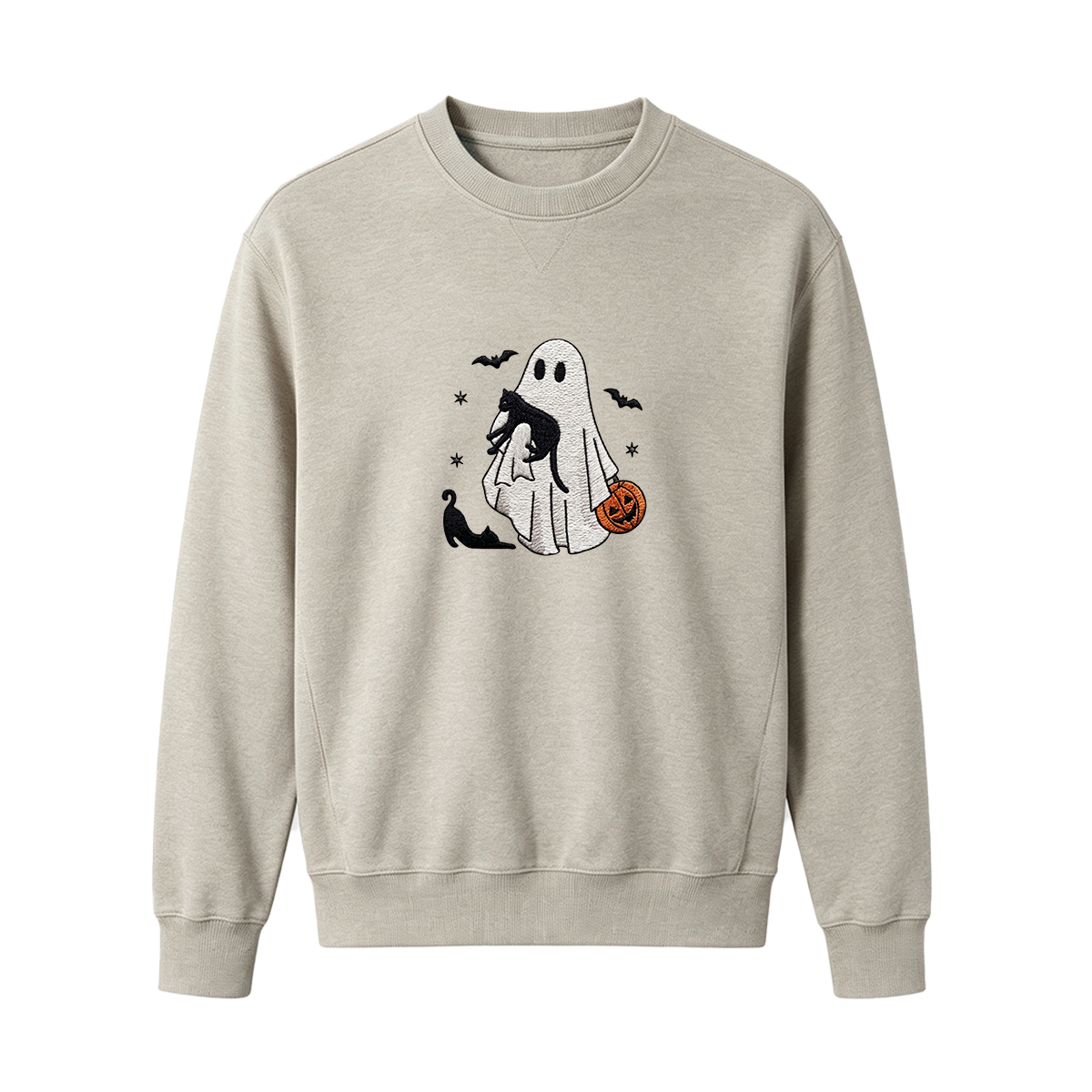 Ghost With Cats Embroidered Halloween Sweatshirt