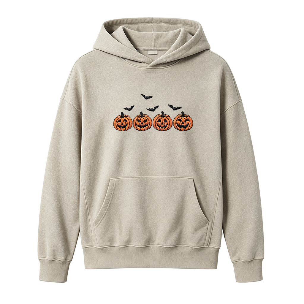 Pumpkins and bats embroidered spooky season Halloween Hoodie