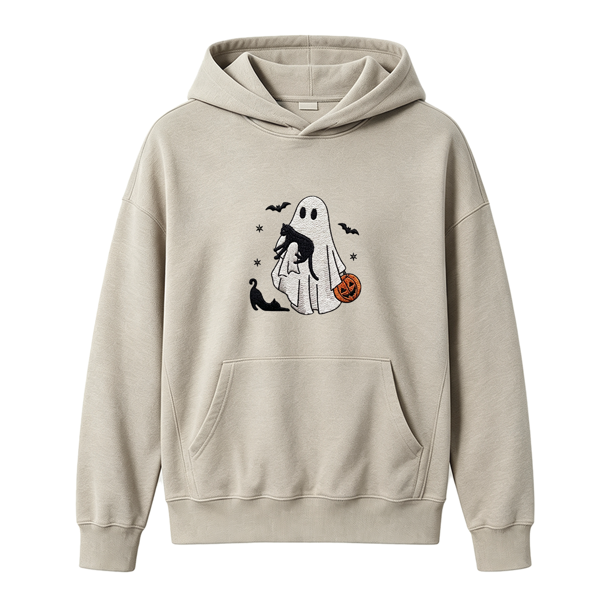 Ghost With Cats Embroidered Halloween Hoodie
