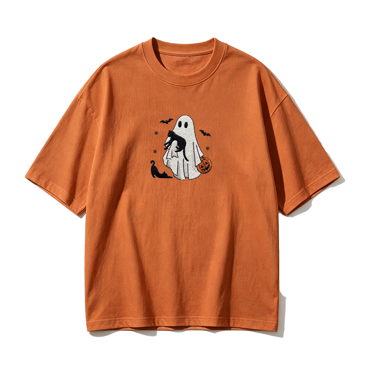 Ghost With Cats Embroidered Halloween T-shirt