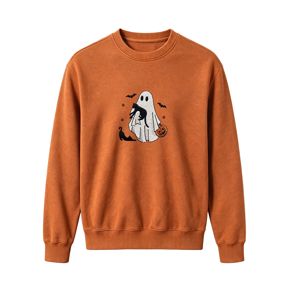 Ghost With Cats Embroidered Halloween Sweatshirt