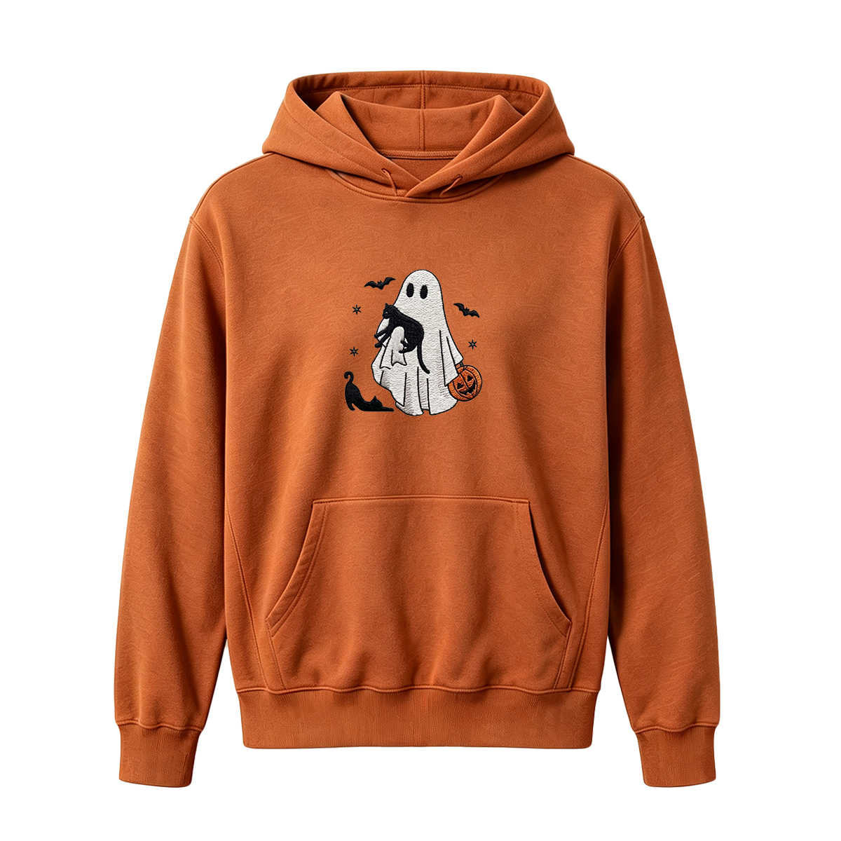 Ghost With Cats Embroidered Halloween Hoodie