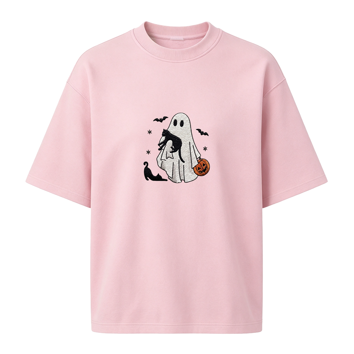 Ghost With Cats Embroidered Halloween T-shirt