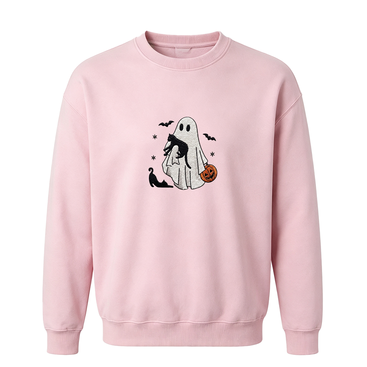 Ghost With Cats Embroidered Halloween Sweatshirt