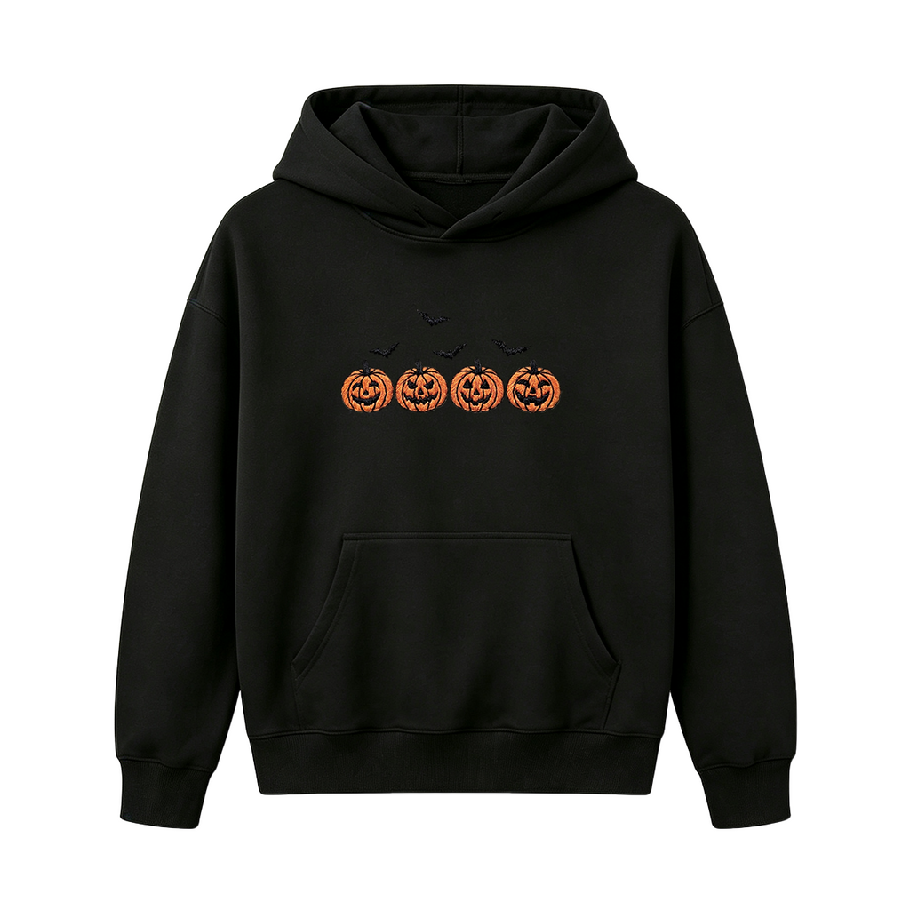 Pumpkins and bats embroidered spooky season Halloween Hoodie