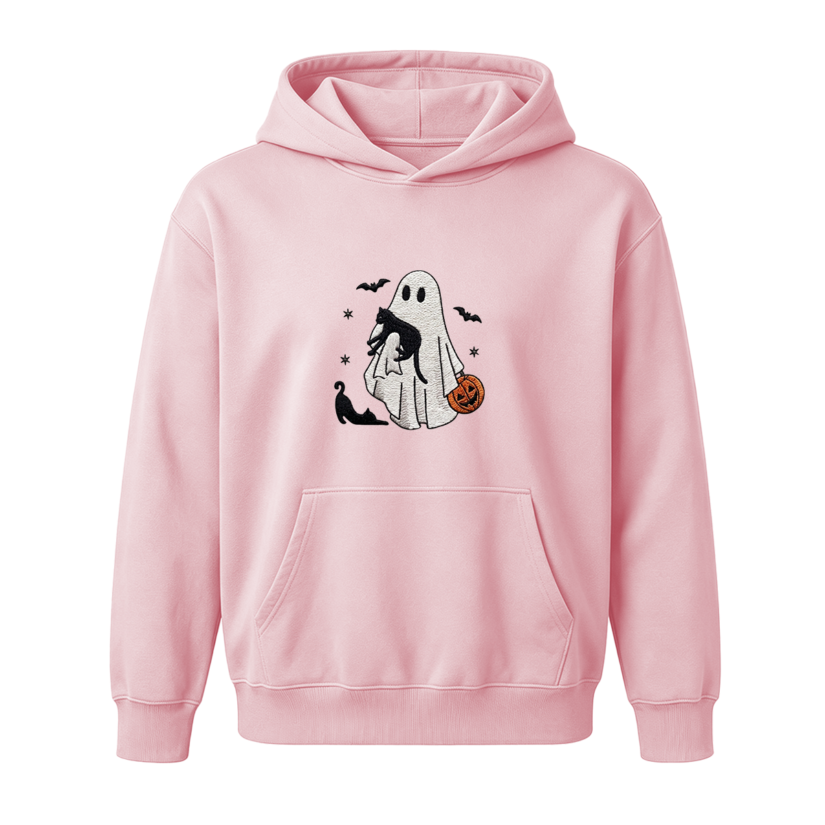 Ghost With Cats Embroidered Halloween Hoodie