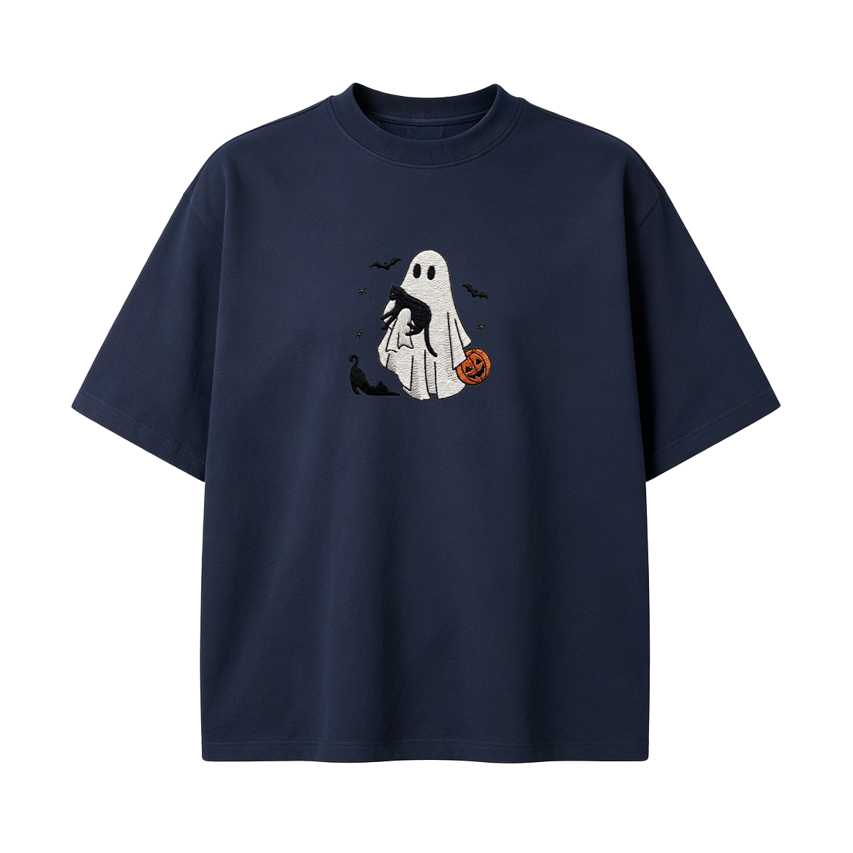 Ghost With Cats Embroidered Halloween T-shirt