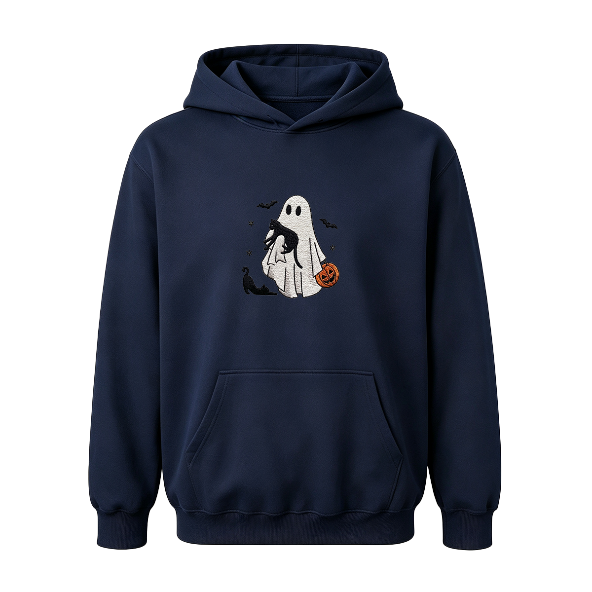Ghost With Cats Embroidered Halloween Hoodie
