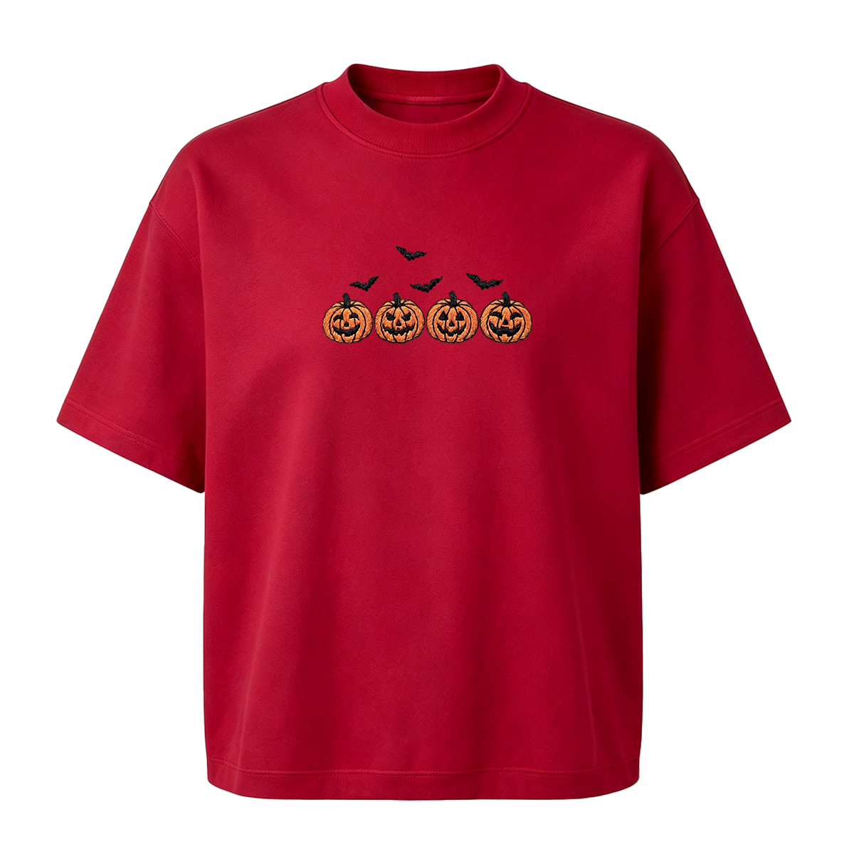 Pumpkins and bats embroidered spooky season Halloween T-shirt