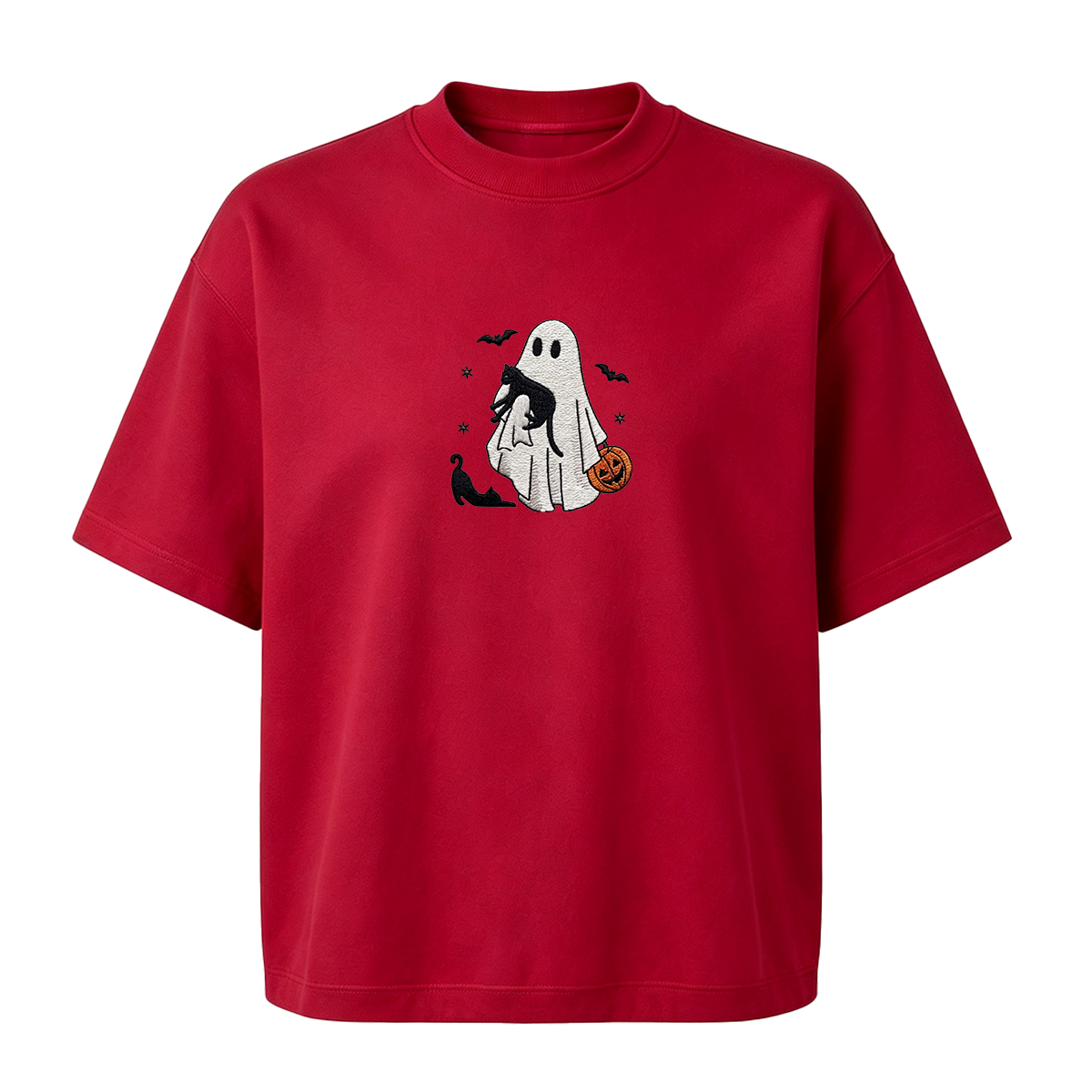 Ghost With Cats Embroidered Halloween T-shirt
