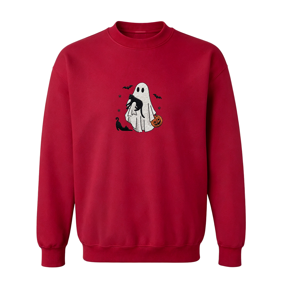 Ghost With Cats Embroidered Halloween Sweatshirt