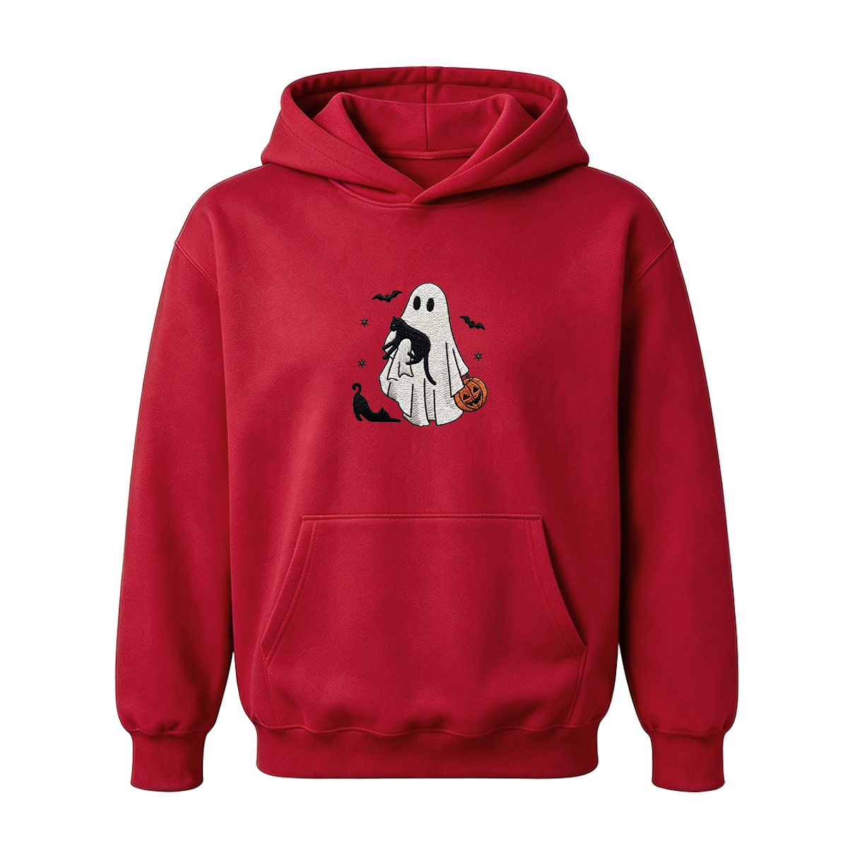 Ghost With Cats Embroidered Halloween Hoodie