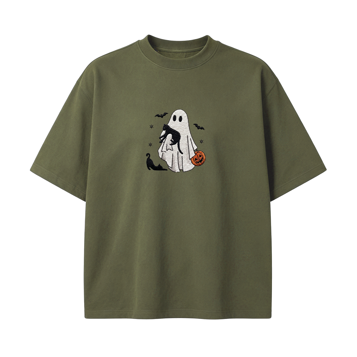 Ghost With Cats Embroidered Halloween T-shirt