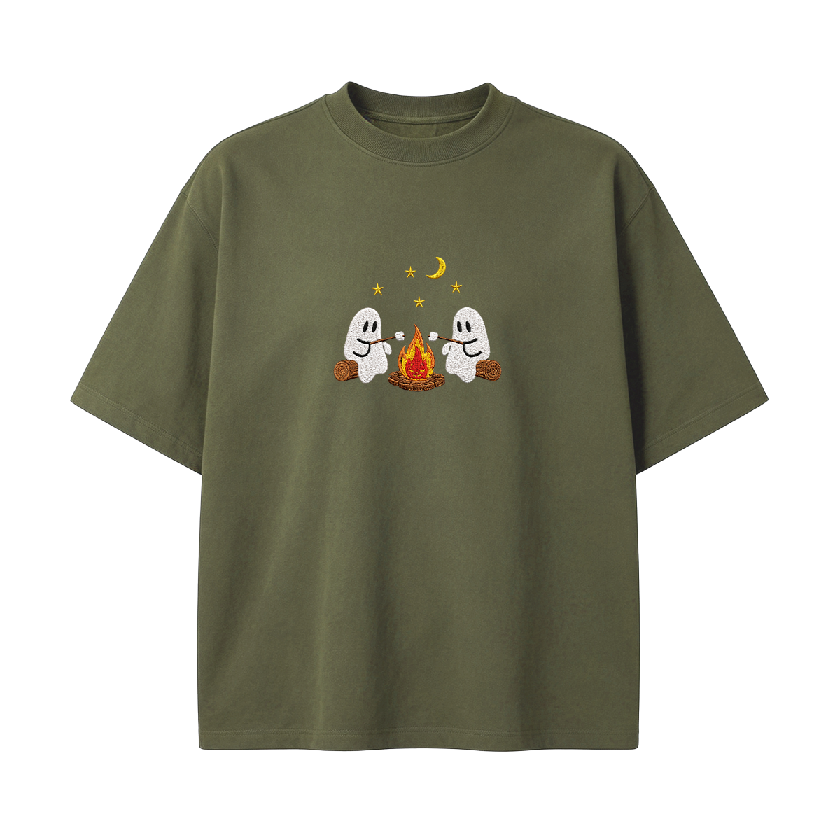 Camping Ghosts Embroidered Halloween T-shirt
