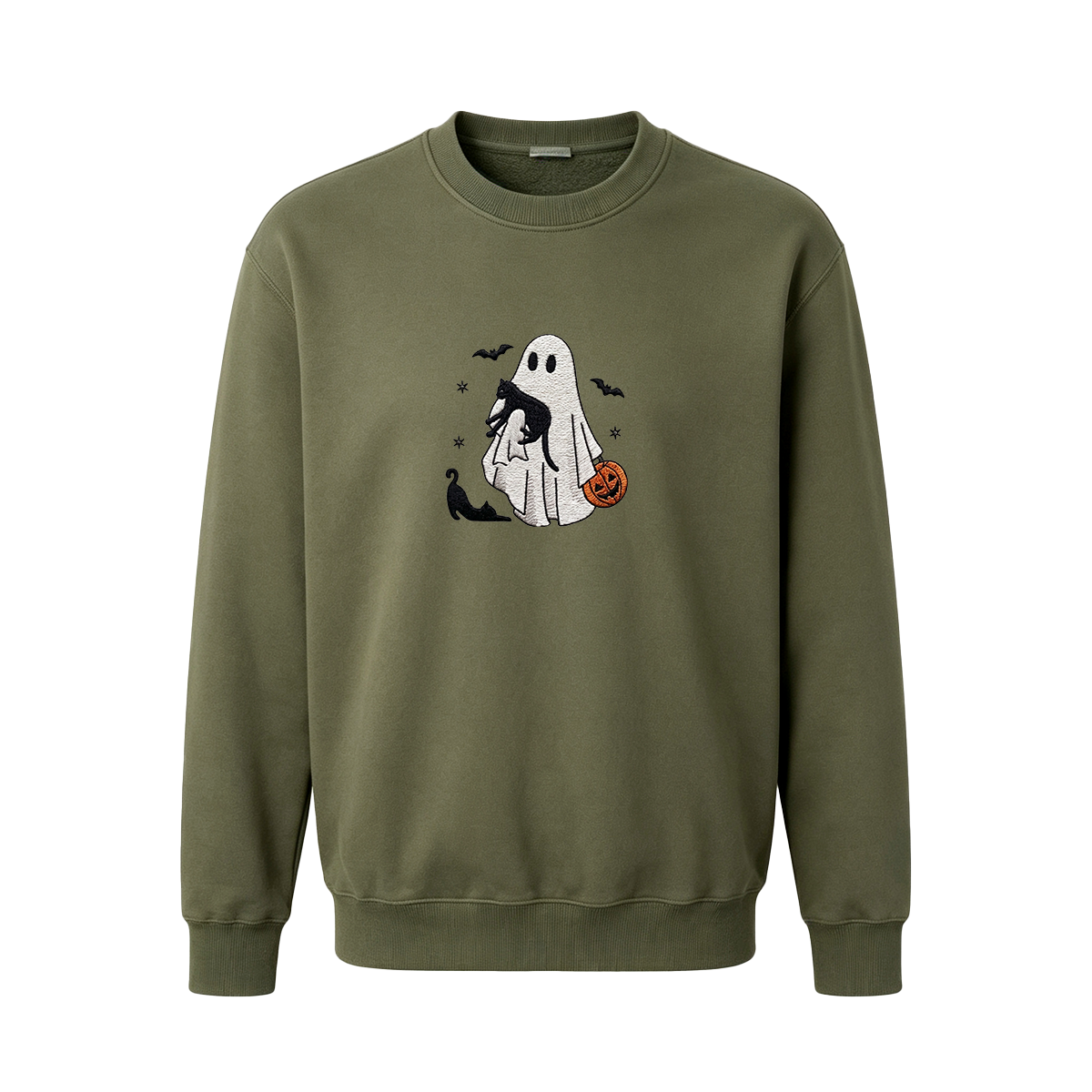 Ghost With Cats Embroidered Halloween Sweatshirt
