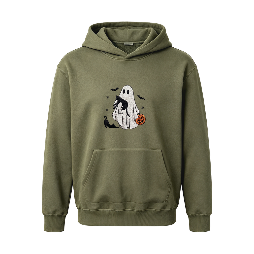 Ghost With Cats Embroidered Halloween Hoodie
