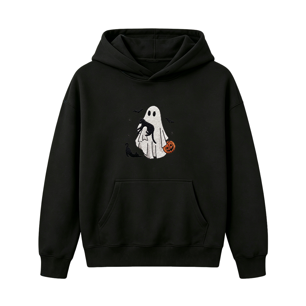 Ghost With Cats Embroidered Halloween Hoodie